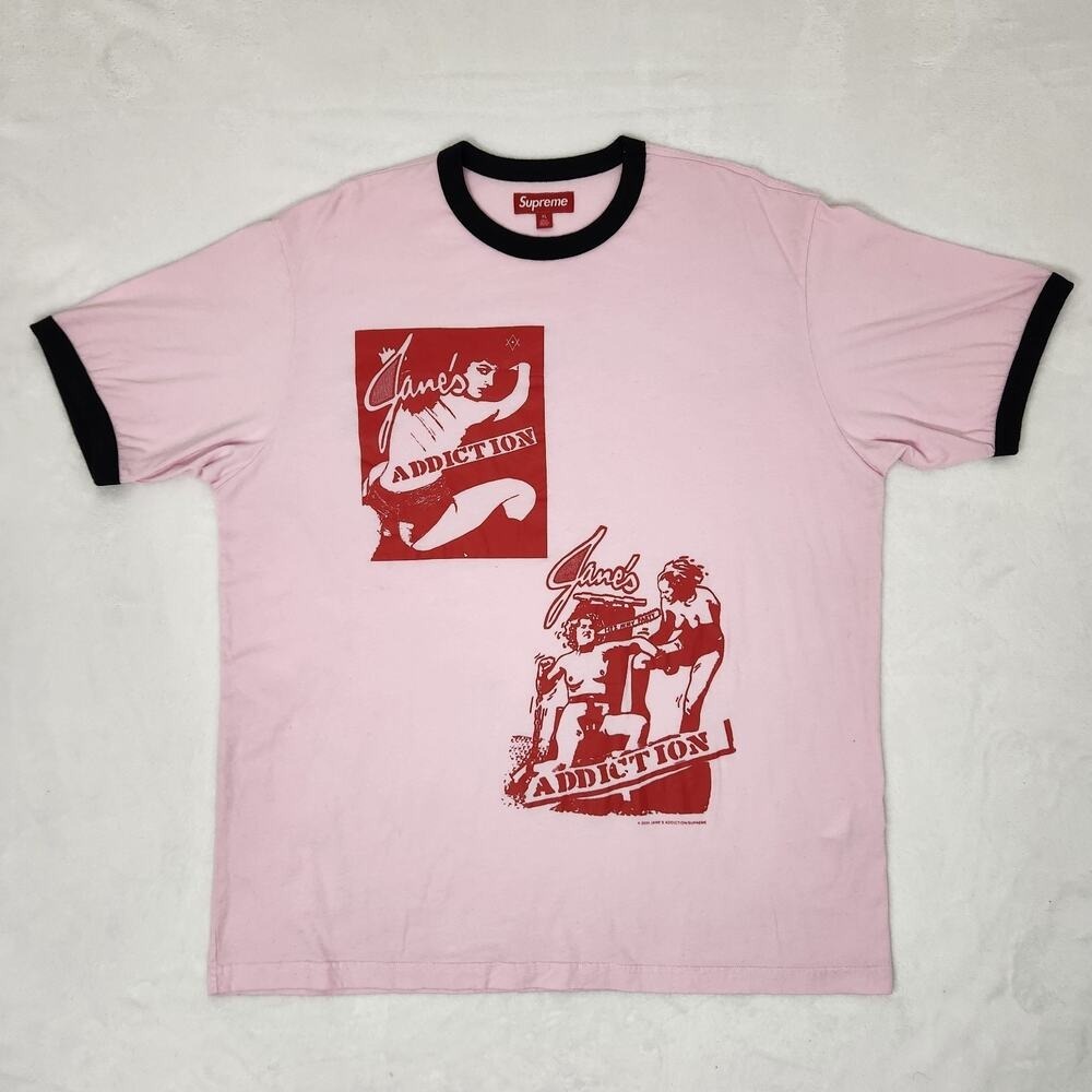 Supreme Jane's Addiction Ringer Tee Pink XL FW24 Graphic T-Shirt